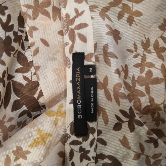 BCBGMaxAzria Cream And Brown 100% Silk Wrap Mini Dress - Size Medium - Picture 6 of 7
